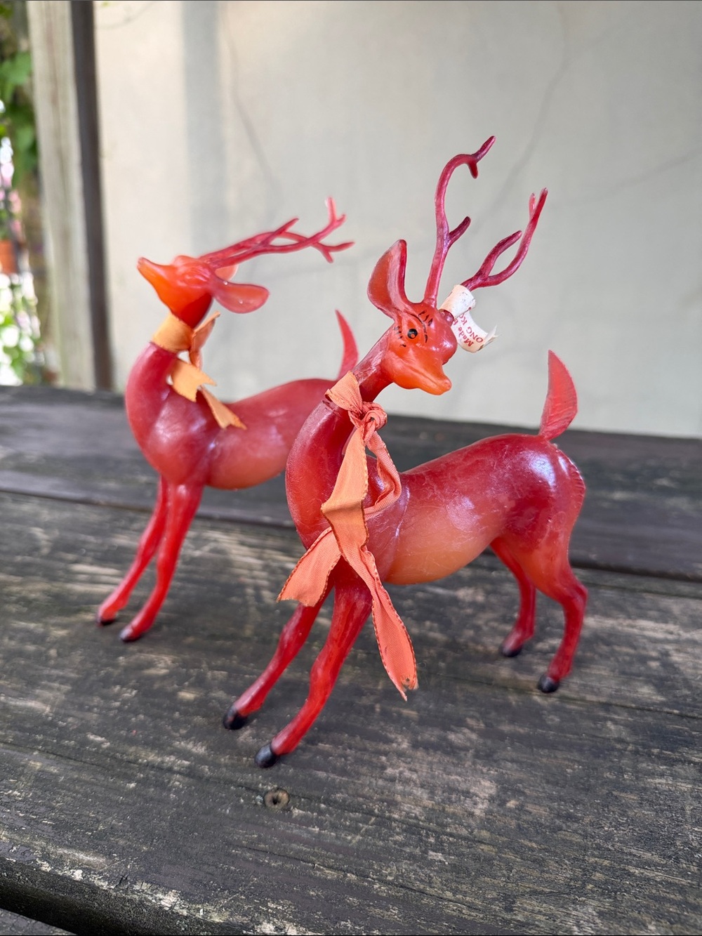 VTG MCM 1950s Red Plastic Swivel Head Reindeer Pair Christmas Kitsch